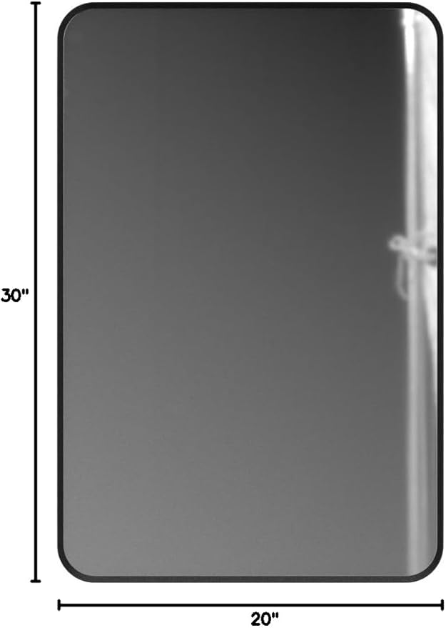 Wall Mount Mirror for Bathroom, Brush Black Metal Framed Rounded Corner