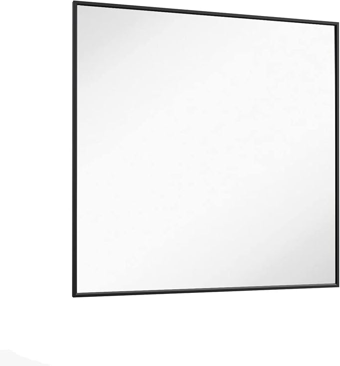 LOAAO 36"X36" Black Rectangle Bathroom Mirror Wall, Matte Black Aluminum Alloy