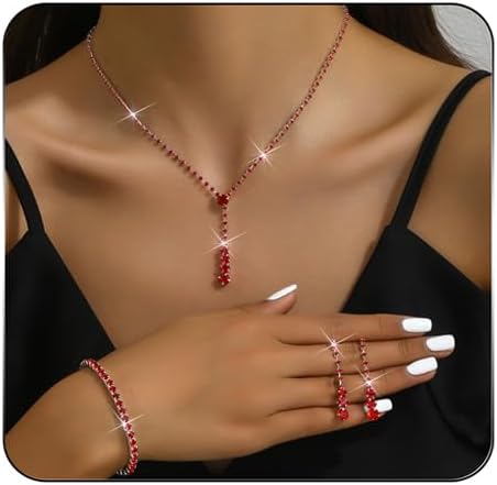 MIFYNN Rhinestone Wedding Set for Women Sparkle Crystal Earrings Necklace Bracelet Jewelry Set Wedding Party Prom Jewelry Set for Brides Bridesmaid