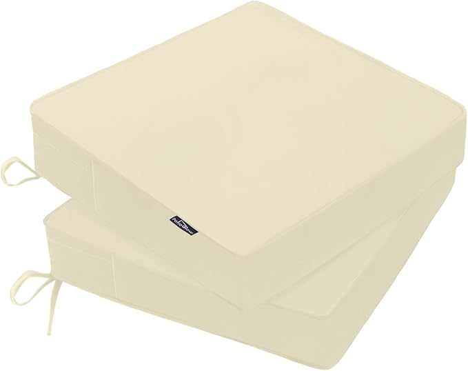 PatioGlow Outdoor Chair Cushions 22 x 22 x 3 Inch, Waterproof & Fade Resistant Patio Seat Cushion for Furniture with Handle and Ties, Thick Seating Pads for Outside Sofa Couch Set of 2, Beige
