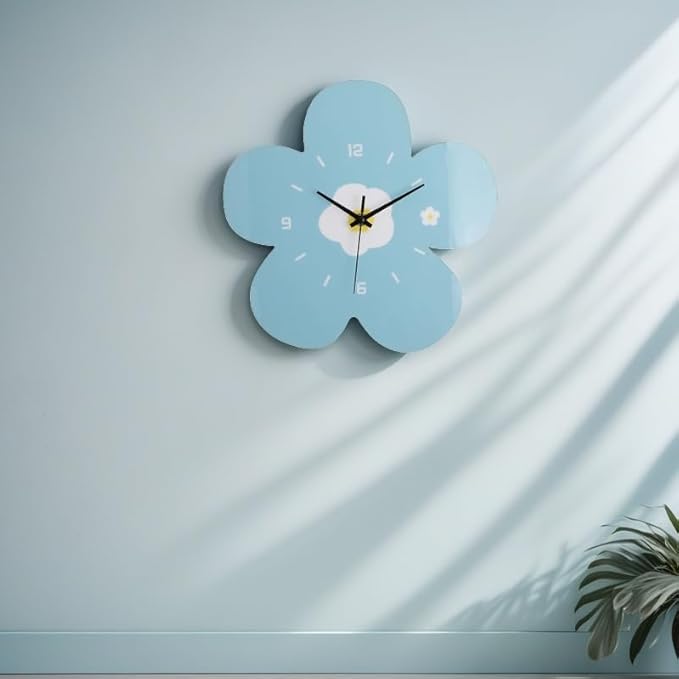12 Inch Blue Flower Wall Clock Petal Design Wall Clock Silent Non Ticking Clock