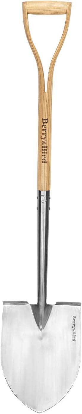 Berry&Bird Shovels for Digging, 43ââ Round Spade Heavy Duty Shovel with Wooden D Handle Stainless Steel Snow Shovel Garden Shovel Yard for Transplanting & Outdoor