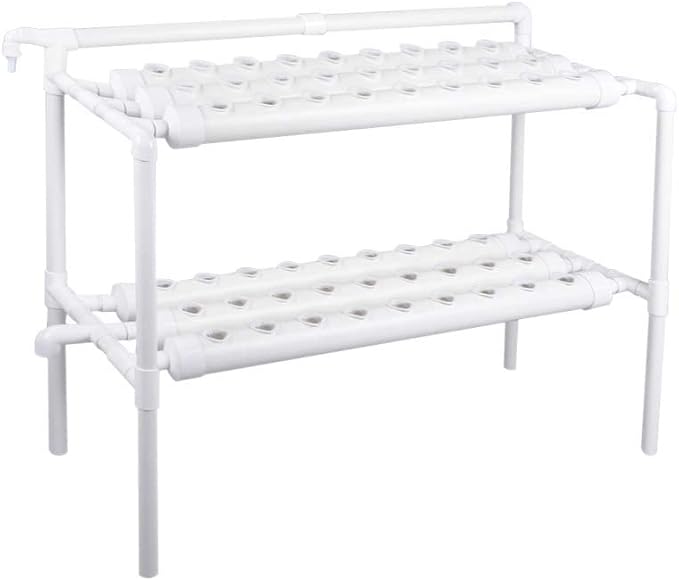 Hydroponics Growing System Kit,54 Plant Sites 2 Layers Food-Grade PVC-U Pipes Hydroponic Grow Kit Gardening System with Water Pump, Timer,Net Pots and Sponge for Vegetables,Fruits,Herb