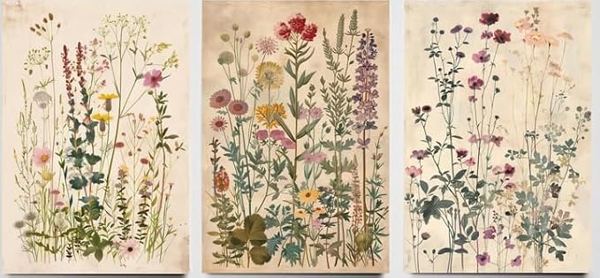 Wood Framed Plants Flowers Canvas Wall Art Vintage Floral Painting Poster