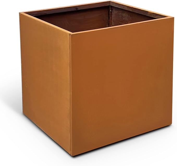 Corten Steel Planter Box Metal Outdoor Planter Large Square Cube Rustic Planter Pot Durable Antique Detached for Commercial Residential Tall Plant Patio Deck and Backyard 32 Inch