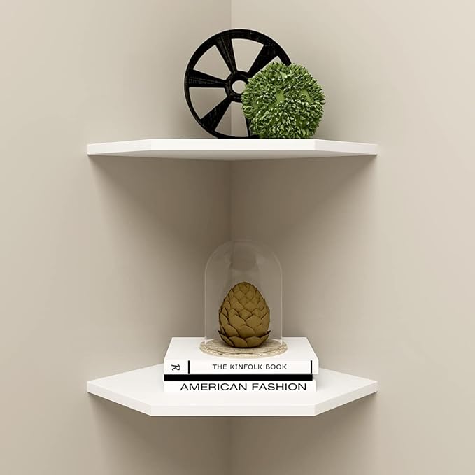 WELLAND 12-Inch Floating Corner Shelves Set of 2, Wall Mounted Storage Shelf