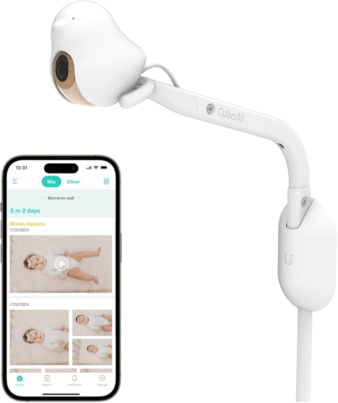 CuÌboAi CuboAi New Model Smart Baby Monitor 3: Sleep Safety Alerts for Covered Face Rollover, 2.5K QHD Night Vision WiFi Camera, 2-Way Audio, Humidity Sensor, Lullabies. App Control (Wall Mount Set)