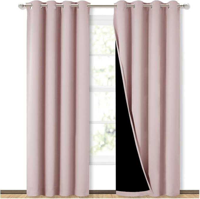 NICETOWN 100% Blackout Window Curtain Panels 84" Long, Blush Pink, 2 Pieces