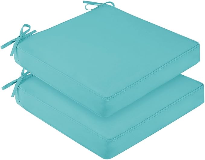 downluxe Waterproof Outdoor Chair Cushions Set of 2, 19" x 19" x 3" Patio Chair Cushion with Non-Slip Ties & Handle, Square Outdoor Cushion for Patio Furniture with Removable Cover, Teal