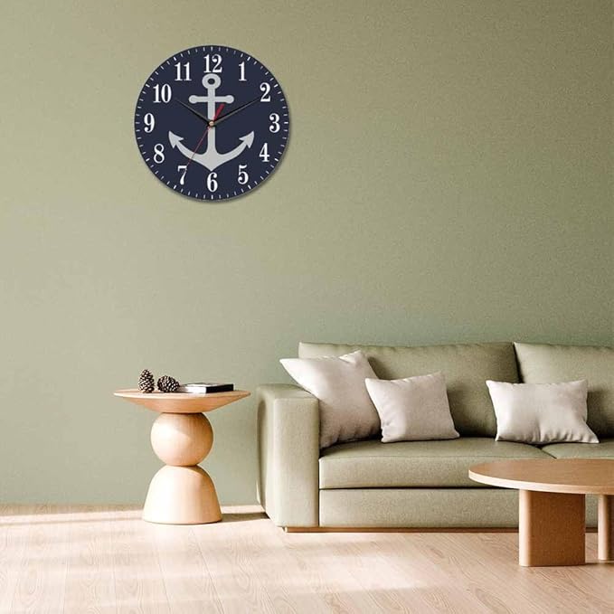 Mxocom Anchor Wall Clock Boat Anchor Marine Navigation Blue 10 Inch Silent Non