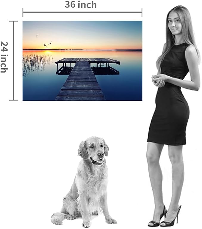 Hardy Gallery lake wall art pier picture: scenic nature canvas wall art lake scene artwork dock scenery wall decor painting - sunset landscape prints for bedroom house 36"x24"
