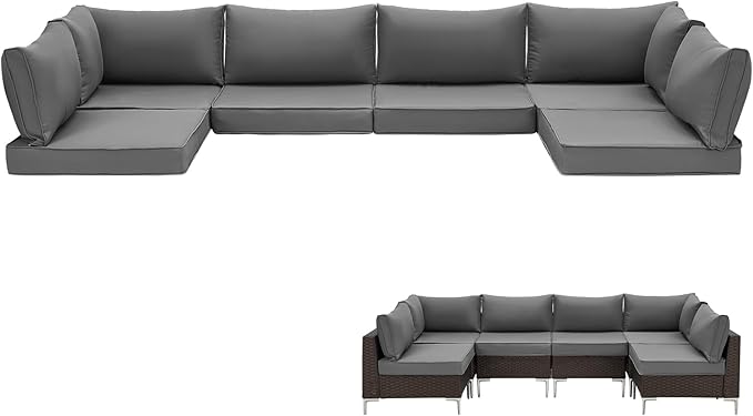 HOMREST 4" Thick Outdoor Replacement Cushions, Water-Resistant Patio Seat Cushions 25x25, Non-Slip 14-Piece Set for 6-Seat Rattan Wicker Sectional Sofa,Gray