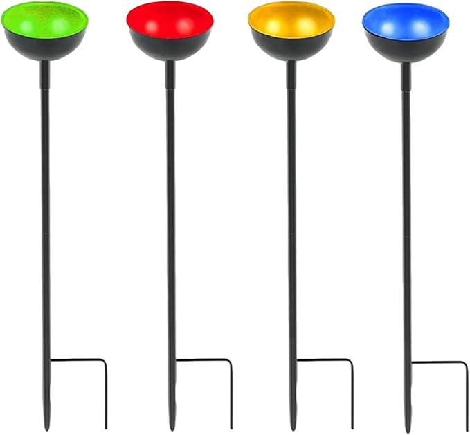 HLMOptimo 2 Packs/4 Packs Bee Watering Stations, Bee Cups for Garden, Bee Butterfly Water Station Bee Waterer, Metal Garden Stakes for Outdoor Garden Courtyard Decor (Yellow Blue Red and Green)