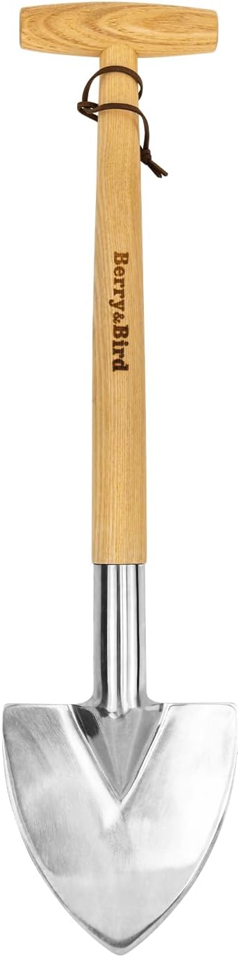 Berry&Bird Perennial Shovel, 21.6'' Pointed Head Garden Spade with Sharp Blade Wood Hand Shovel, Stainless Steel Long Trowel Gardening Tool for Roots, Planting, Digging, Transplanting and Cutting