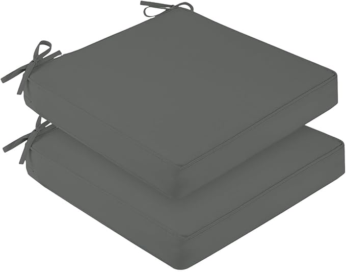 downluxe Waterproof Outdoor Chair Cushions for Patio Furniture, 18" x 18" x 2" Patio Chair Cushion with Non-Slip Ties & Portable Handle, Square Outdoor Cushion with Removable Cover, Dark Grey, 2 Pack