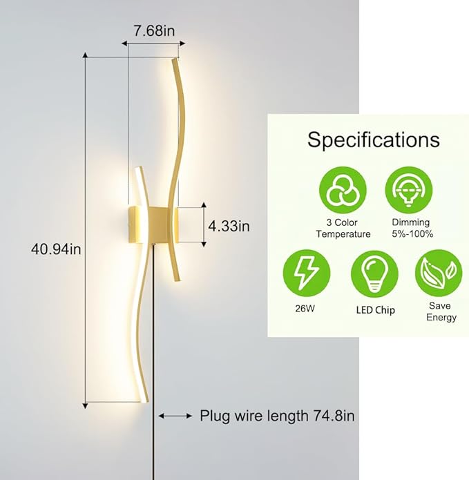 Daunton Modern Gold Plug in Wall Sconces Set of 2