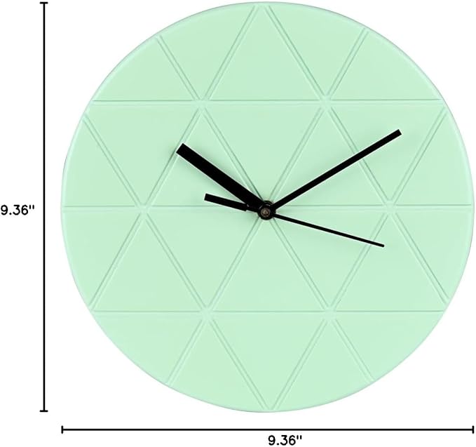 Mint Green Wooden Wall Clock 24cm Round Geometric Triangle Pattern MDF