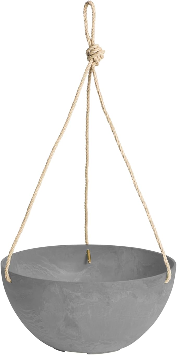 Root & Vessel Self Watering Hanging Planter for Indoor or Outdoor Plants, Unique Marbled Hanging Basket Made of Eco-Friendly Blend of Stone & Plastic, Gray, 10"