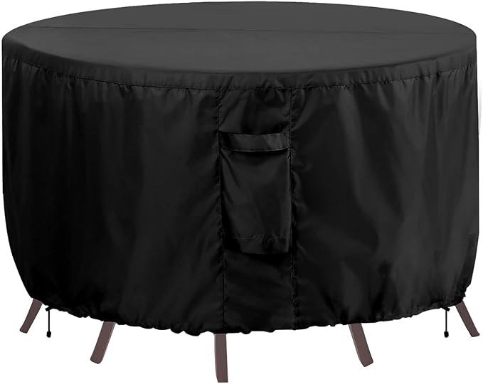 OutdoorLines Outdoor Waterproof Patio Table Furniture Set Covers - Round Couch Sectional Cover Outside Weatherproof Patio Furniture Covering for Deck, Lawn and Backyard 84" Dia x 28" H, Black