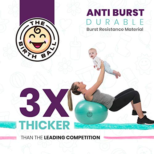 The Birth Ball - Birthing Ball for Pregnancy & Labor - 18 Page Pregnancy Ball Exercises Guide by Trimester - Non Slip Socks - How to Dilate, Induce, & Reposition Baby for Mom 65cm