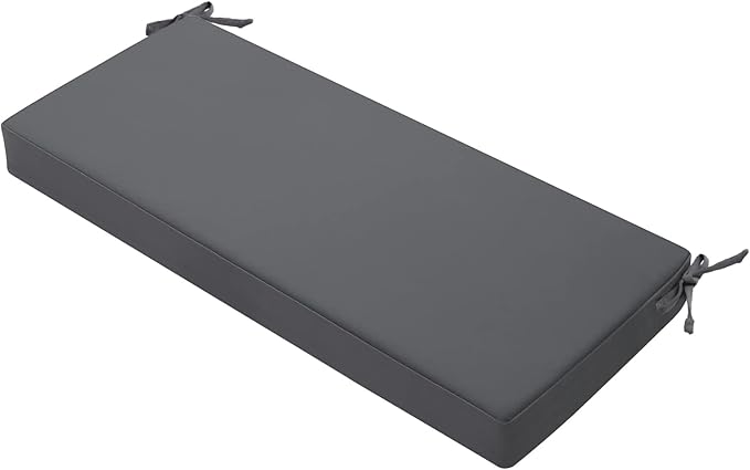 Favoyard Outdoor Bench Cushion 59 x 18 Inch Waterproof Patio Furniture Cushions 3-Year Color Fastness Garden Sofa Settee Couch Swing Pads with Handle and Attach Ties, Dark Gray