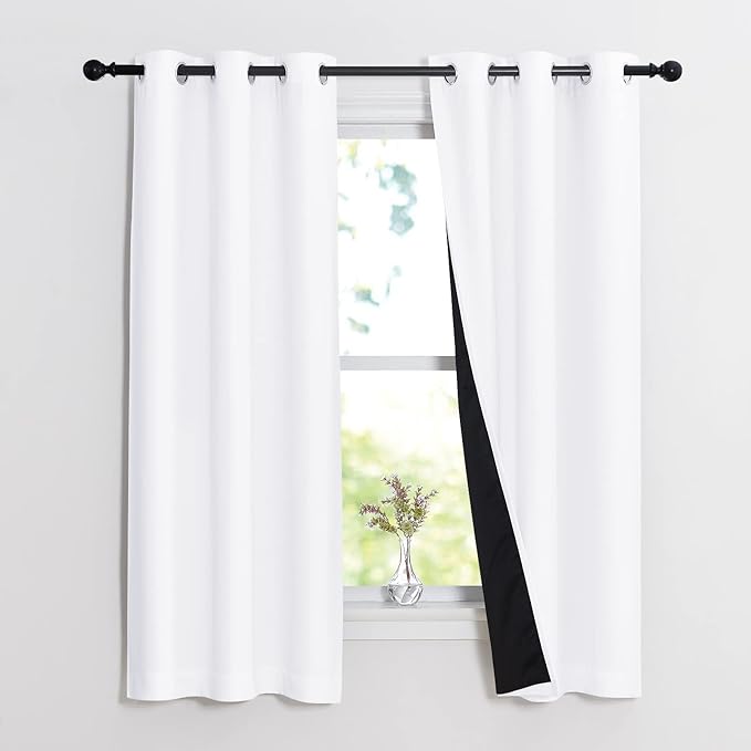 NICETOWN Pure White 100% Blackout Lined Curtains, 2 Thick Layers Narrow Wide