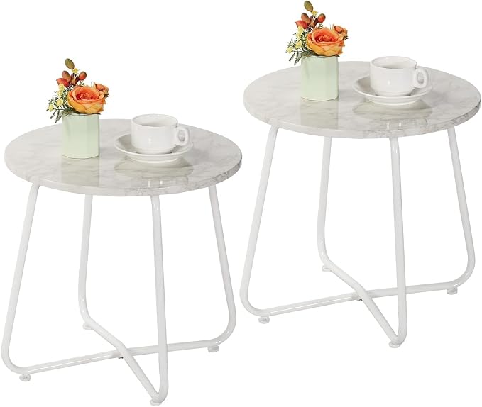 VECELO Patio Outdoor Side Snack Table,Small Round Anti-Rust Metal Style for Garden Balcony,Yard,Living Room