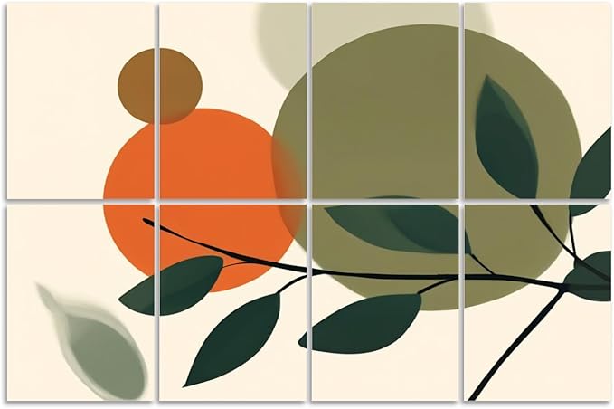 8 Pack Art Acoustic Panels Sound Absorbing Boho Botanical Leaf Orange Green