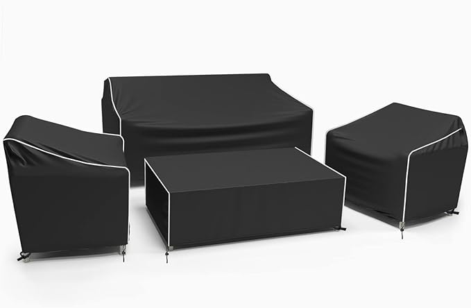 Gasadar Patio Furniture Covers Set, 4 Piece Waterproof Outdoor Furniture Cover for Outdoor Coffee Table, Chair, and Loveseat, Black
