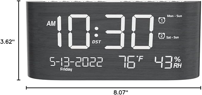 Mesqool Digital Alarm Clock, with Calendar Temperature and Humidity, Loud Volume, Dual Alarm, USB and Type-C Charging Ports, Dimmer, 12/24H, Snooze, Stylish Wood Grain Pattern Digital Clock for Décor
