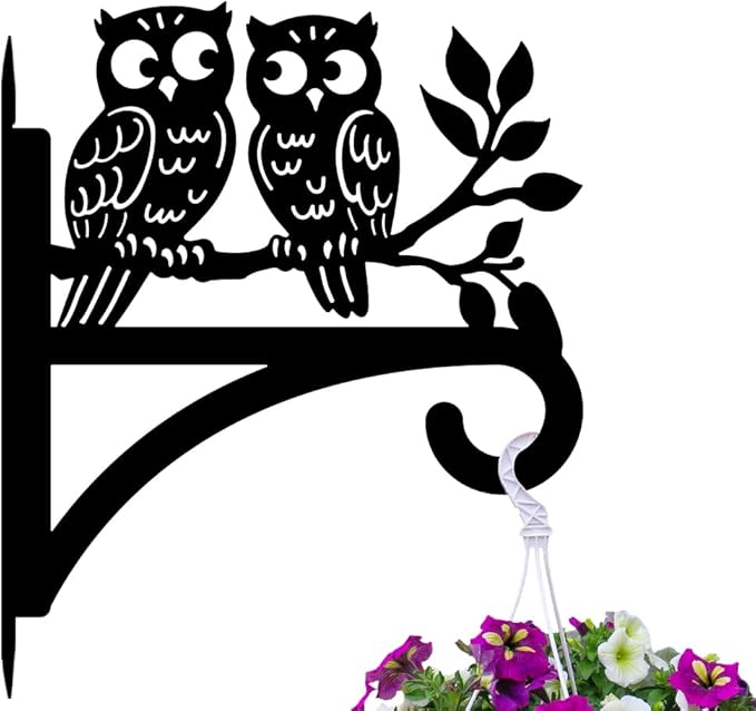 peacoblue Iron Plant Hangers Hooks for Outdoor Indoor Hanging Plants Flower Fern Pots Lantern Bird Feeder Wind Chimes, 12"x14" Owl Weather Resistant Metal Wall Holder for Porch Garden Farmhouse(Owl)