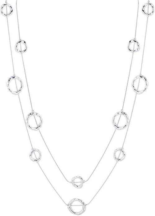 Silver Long Necklaces for Women Fashion Double Layered Sweater Chain Y Necklace with Gifts Box