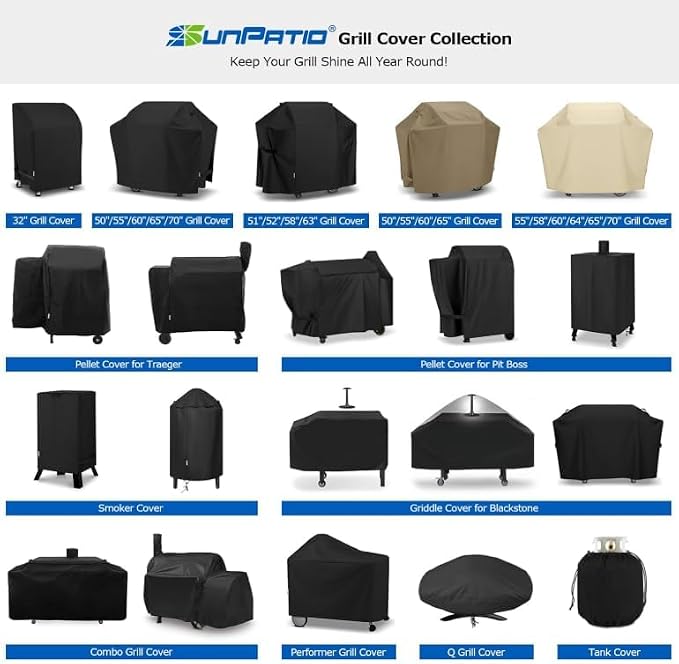 SunPatio Gas Grill Cover 60 Inch, Outdoor Heavy Duty Waterproof Barbecue Gas Cover, UV and Fade Resistant, All Weather Protection Compatible for Weber Charbroil Brinkmann Grills and More, Black