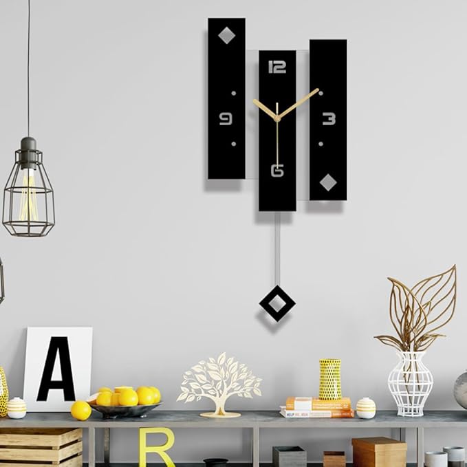 SHISEDECO Creative Mute Modern Large Pendulum Clock in Black and White Color