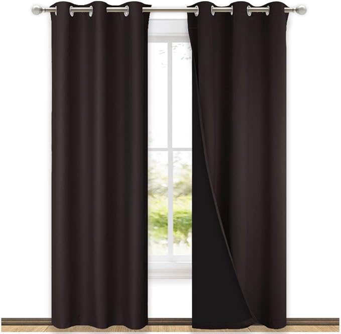 NICETOWN Toffee Brown Full Shade Curtain Panels, Pair of Thermal Insulated &