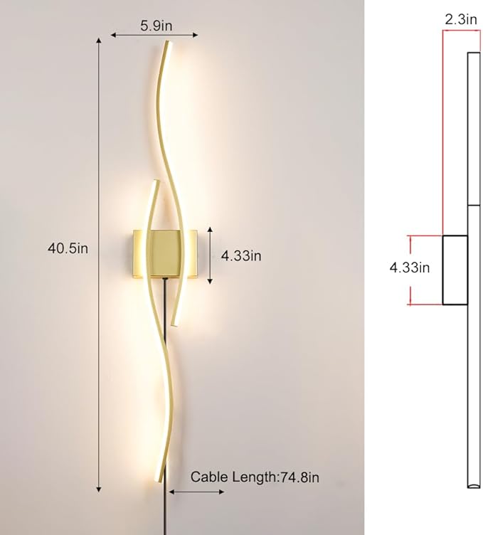 Daunton Modern Gold Plug in Wall Sconces Set of Two, RC Dimmable LED Plug in