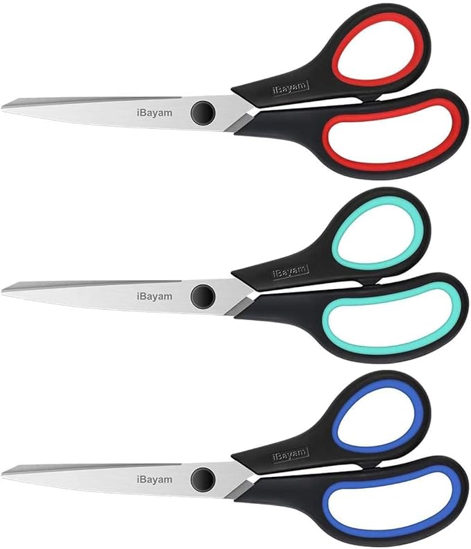 School Office Scissors Bulk, Set of 24-Pack, 8" All Purpose Sharp Scissors with Comfort-Grip Handles for High/Middle School Student Teacher, Office Home Sewing Fabric Supplies, for Right Left Handed