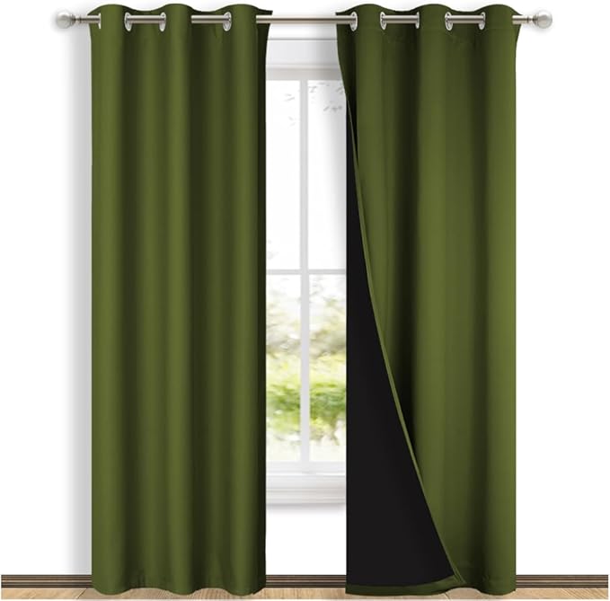 NICETOWN Blackout Curtains 80 inches Long, 2 Pieces, Olive Green, Full Light