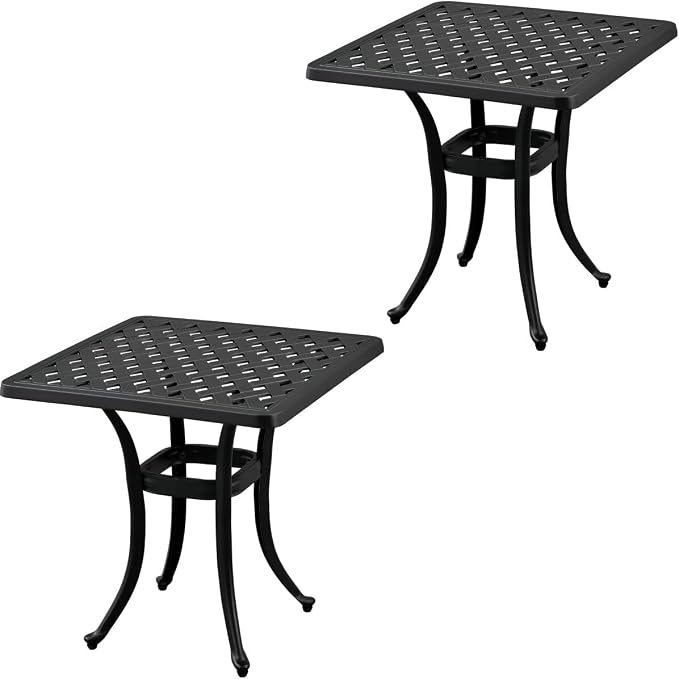21âCast Aluminum Outdoor Side Table, Cast Aluminum Patio End Tables, Weather Resistant End Table, Coffee Table for Patio, Porch, Deck, Garden, Black (2, Black)