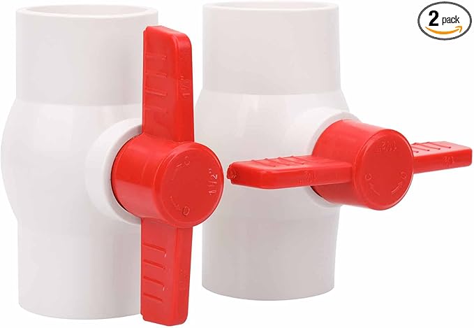 2Pcs 1-1/2" PVC Ball Valve Water Pipe Shut-off Valve Socket with Red T-Handle for Cold Water Supply lines, Irrigation Pipe fitting System(Socket x Socket), Schedule 40