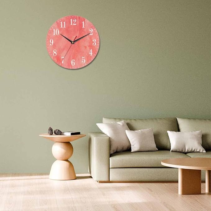 Mxocom Coral Red Wall Clock Magenta Pastel Artistic 10 Inch Silent Non Ticking