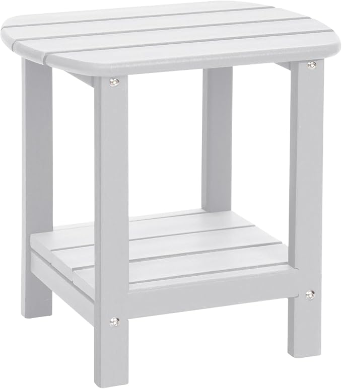 Adirondack Outdoor Side Table, 16.5â HDPE Small Patio Table with Storage Shelf, Weather Resistant End Table for Porch, Pool & Yard (White)