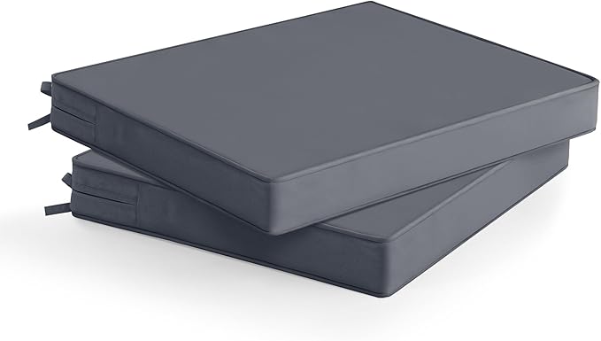 Outdoor Chair Cushions Set of 2: Waterproof & Fade Resistant Deep Seat Cushion for Patio Furniture - 24 x 24 Inch Chair Pads with Ties and Hidden Zipper - Patio Chair Cushion Replacement, Dark Grey