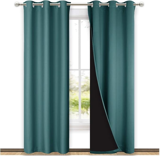 NICETOWN Blackout Curtains 80 inches Long, 2 Pieces, Sea Teal, Full Light