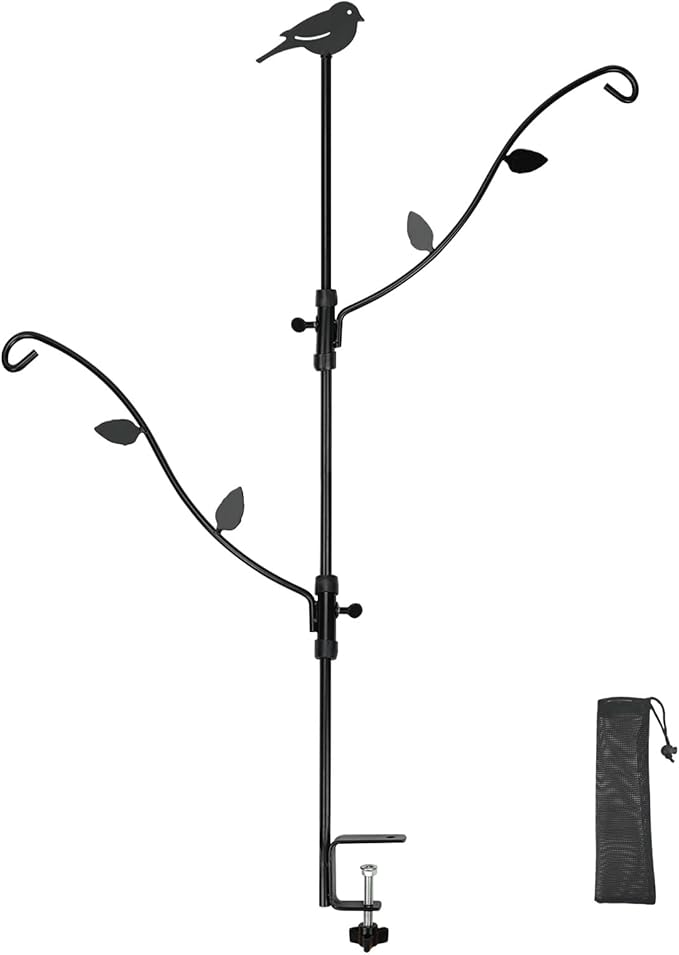 Deck Bird Feeder with Multi-Hooks and Adjustable Branches for Porch