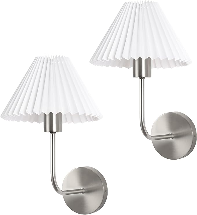 Wireless Wall Sconce Sets of 2, Pleated Shades Rechargeable Battery Operated