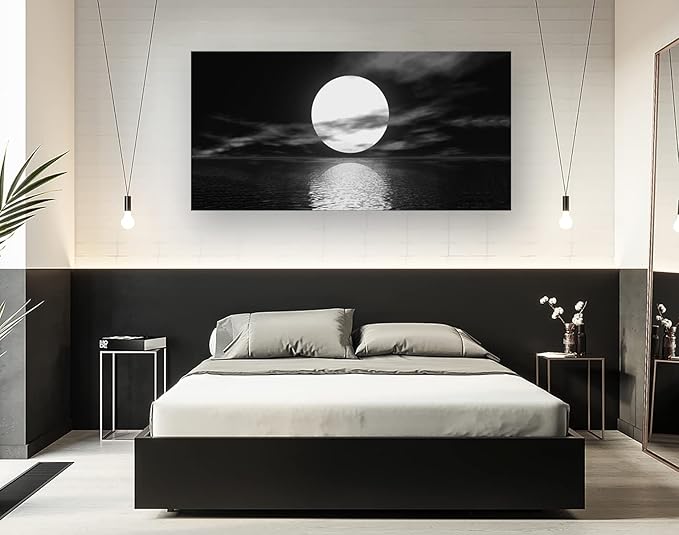 Cao Gen Decor Art S06475 Wall Art Canvas Sea White Full Moon in Night Picture