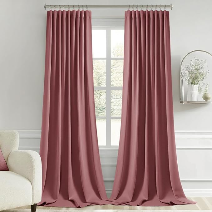 MIULEE Dusty Rose Back Tab Blackout Curtain 96 Inch Long 2 Panels Set