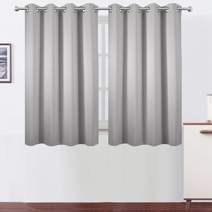 LEMOMO Blackout Curtains 66 x 54 Inch Long Light Grey Curtains Set of 2 Panels