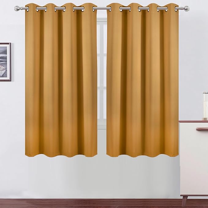 LEMOMO Mustard Yellow Blackout Curtains 66 x 63 Inch Length/Set of 2 Curtain